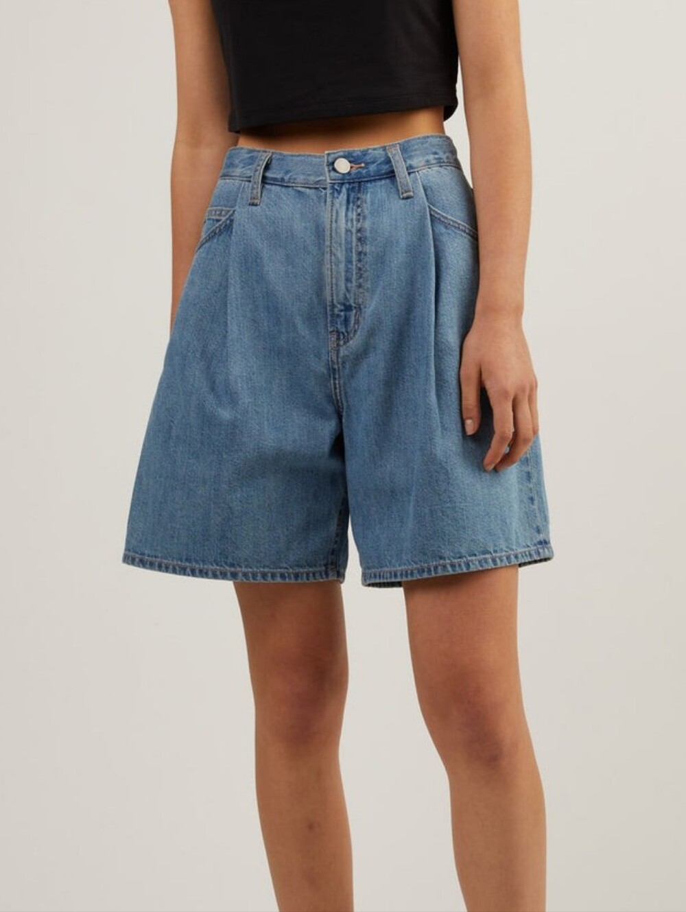 OAK + FORT Light Blue High-Rise Denim Bermudas